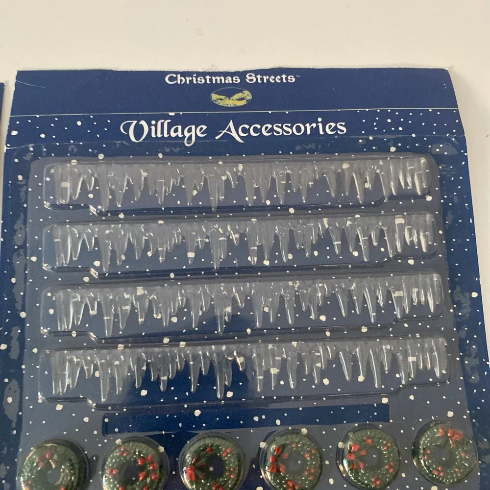 Lot of 2 Christmas Streets Village Accessories - Icicles, Wreaths, Garland - NEW